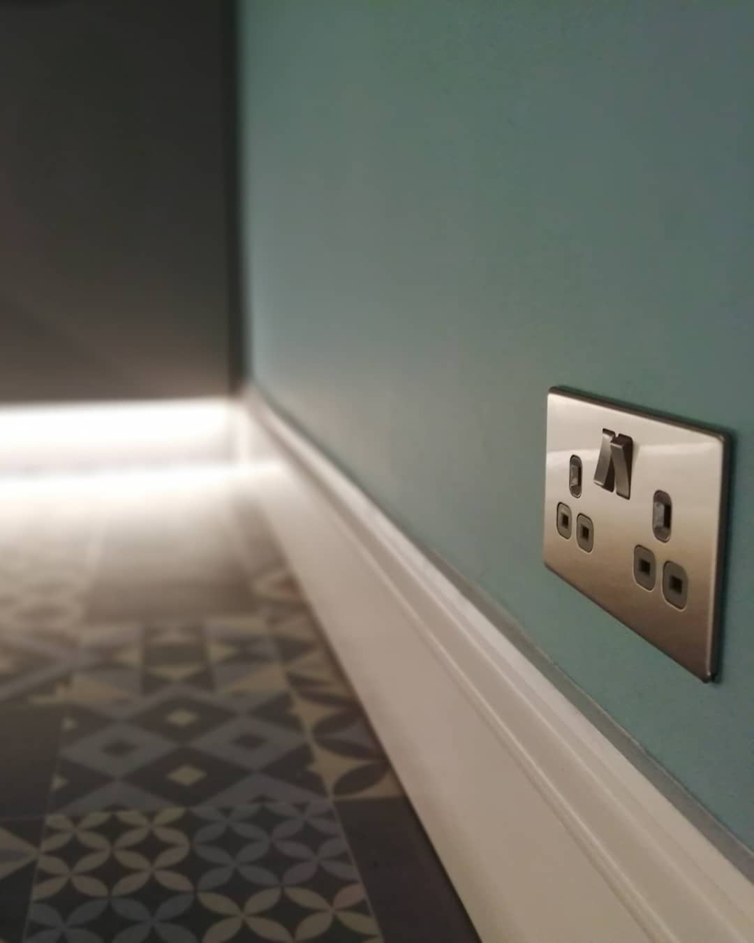 Decorative brushed steel double socket - Kitchen electrics in Bath