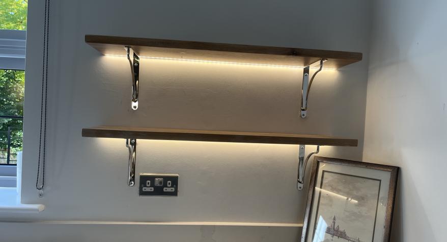 Kitchen shelf with LED strip lights
